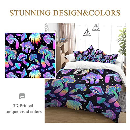 Dropshipful 3 Piece Duvet Cover Set, Trippy Mushroom Pattern Comforter Cover Set, Cartoon Bedding Set With Comforter Cover And Pillowcases For All Seasons (Queen, 10) #TOP7