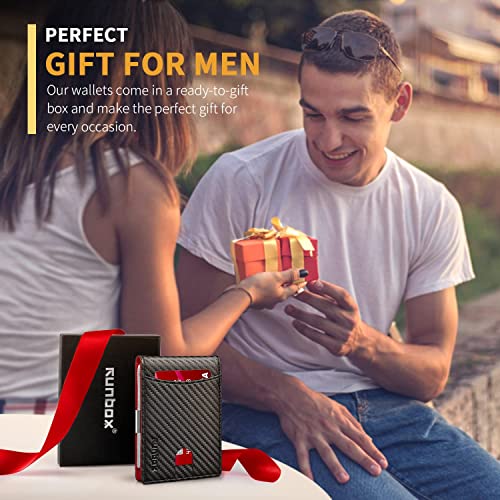 Runbox GKLCRI47 Red Wallet For Men Slim 11 Credit Card Holder Slots Leather Money Clip Rfid Blocking Small Men'S Wallet Bifold Minimalist Gift Box Carbon thumb #5