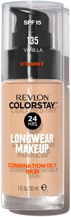 Colorstay Liquid Foundation Makeup for Combination/Oily Skin SPF 15, Longwear Medium-Full Coverage with Matte Finish, Vanilla (135), 30 ml