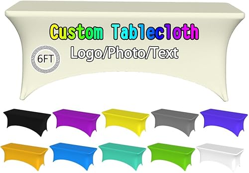 Miniatura 88 de Mantel personalizado con logotipo, texto/foto, mantel de elastano personalizado, rectangular, ajustable, para eventos, elástico, protector de mesa