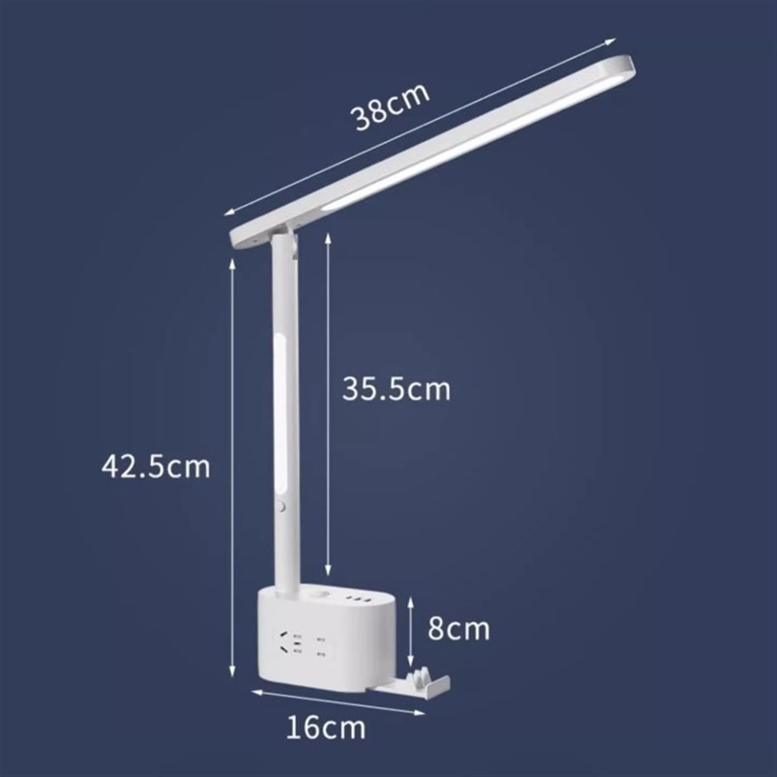 Schreibtischlampe LED-Schreibtischlampen for das Heimbüro – 2 USB-Ladeanschlüsse und AC-Steckdosen, Knopfschalter, dimmbar, 3 Farbmodi, Nachtlicht Telefonhalter