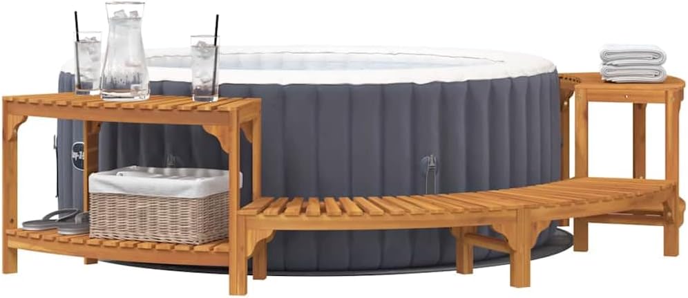vidaXL Round Outdoor Hot Tub Surround Brown 272 x 120 x 55.5 cm, Acacia Spa Surround, Stylish Outdoor Tub Combo, Tough Hot Design for Backyard Chill, Classy Look