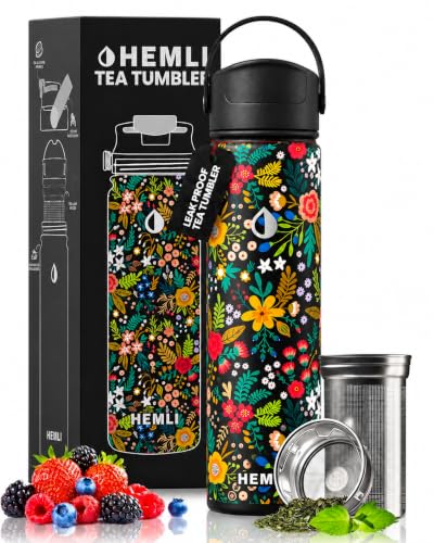 HEMLI 22 oz Ceramic Lined Tea Infuser Travel Tumbler, Micro-Mesh Stainless Steel Infuser, Pure Taste Ceramic Interior, Triple Insulated 12hr Hot Cold, Dual Sip & Straw Lid, Scratch-Resistant