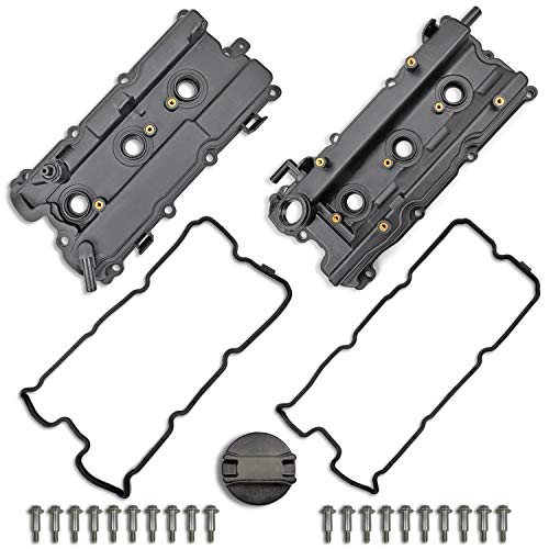 Engine Valve Cover Set with Bolts & Oil Cap & Gaskets & Spark Plug Tube Seals & PCV Valve Compatible with 2002-2007 Nissan Altima Maxima Murano Quest Infiniti I35 VQ35DE V6 3.5L Part# 264-984 265-985