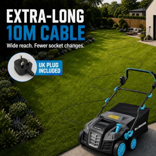 Bluemars 2000W Lawn Scarifier and Aerator, 40CM Working Width Electric Lawn Rake,5 Positions,55L Grass Box, Folding Handle,10M Power Cord - Image 3