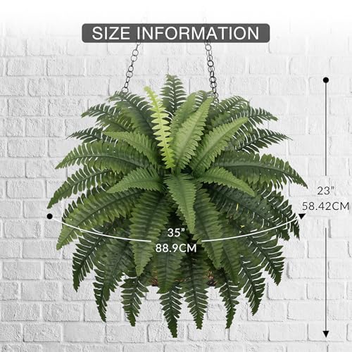 Fake Ferns - Set of 2 Faux Boston Ferns Large Artificial Plants, 40 Leaves per Bouquet, 35 Inches medium Artificial Ferns for Outdoors/Indoor Home, Office, Garden Decoration