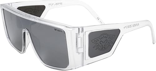 Black Flys Fly Jefe Z87+ - Gafas de sol de seguridad Marco transparente con lente de espejo plateado Smk,Gris cristal con lente espejo plateado