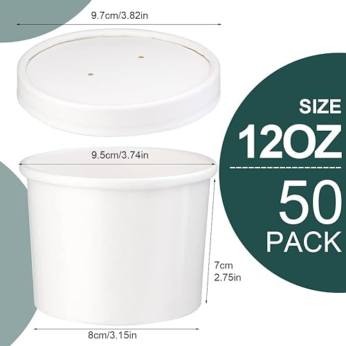 Miniatura 2 de Huaiid Vasos de papel para helado de 12 onzas, cuencos de postre desechables, vasos de papel para sopa caliente, postres, helados, yogur helado (50