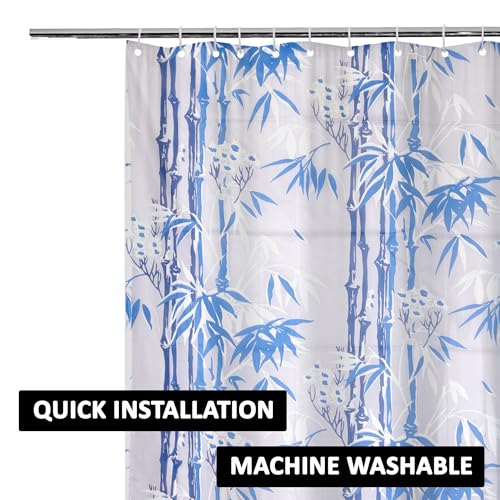 Image of Kuber Industries (Pack of 2) Shower Opaque Curtain | 7 Feet | PVC Waterproof Window Curtain | Bathroom Shower Curtain | AC Curtains | Curtains for Bathtub | 8 Rings Curtain | Bamboo Print | Blue