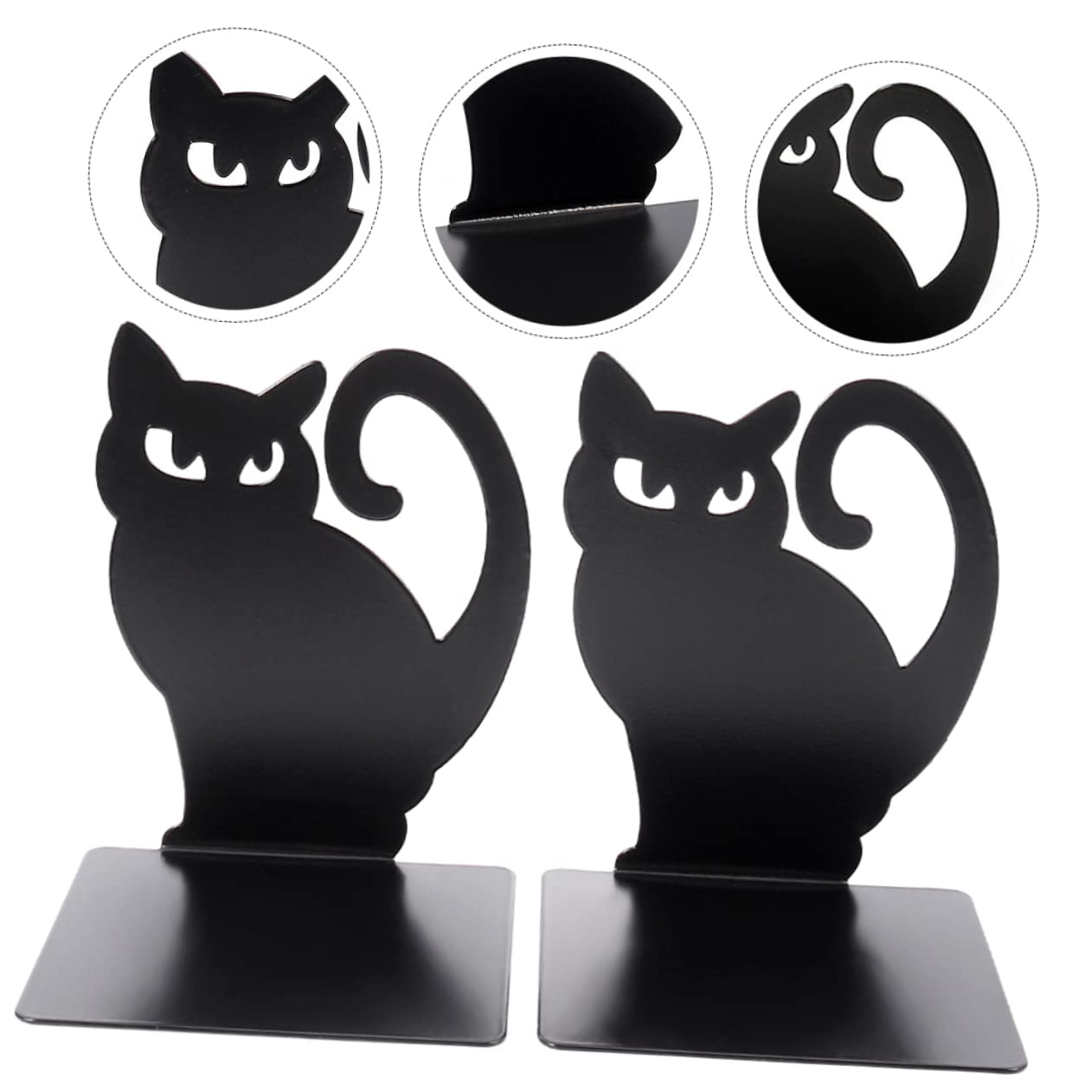 IMIKEYA Fermalibri Antiribaltamento a Forma di Gatto in Ferro Nero Set 2pezzi Organizer e Supporti Decorativi per Libri Adatti per Ufficio e Studio