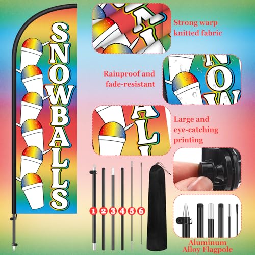Image of Remagr 2 Pack Snowballs Feather Flag 7 ft Advertising Swooper Flag Sign Windless Snowballs Banner with Pole Kit and Ground Stake for Summer Business Outdoor
