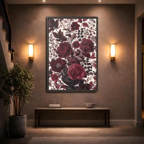 Art mural floral d'exception avec cadre blanc et rouge chic - 2