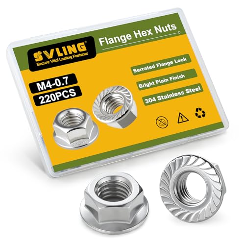 SVLING M4 Flange Nuts 220Pcs Stainless Steel 18-8