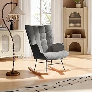 MINGZHE Samt Schaukelstuhl mit karierter Lehne