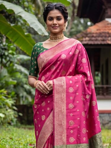 Image of AKHILAM Women's Kanjivaram Pure Soft Silk Saree For Women Saree With Unstitched Blouse Piece |Soft banarasi saree for women|silk saree pure silk