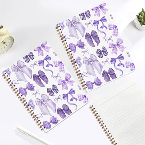 Image of 2 PCs Purple Bow Spiral Notebook Cute Coquette Journaling Notebooks Trendy Preppy Aesthetic Design Note Book Writing Journal Hardcover Notebook Classroom Office Supplies Gifts for Women Teen Girls