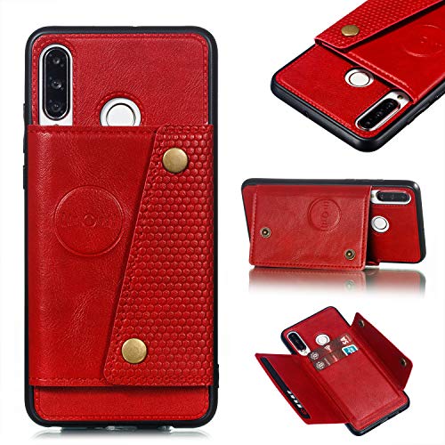 Jorisa Porte Carte Portefeuille Coque pour Huawei P30 Lite,Étui Slim en Cuir PU Fermeture Magnétique Housse à Rabat Clapet avec Fonction de Support Voiture Bumper Silicone Souple,Rouge Cover