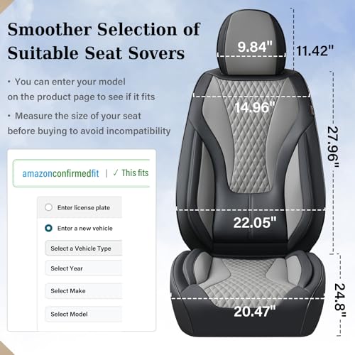 Image of Coverado Black&Gray Nappa Leather Front Car Seat Covers, Waterproof Automotive Seat Protector Cushion, Universal Fit for Most Vehicles Cars SUV Truck