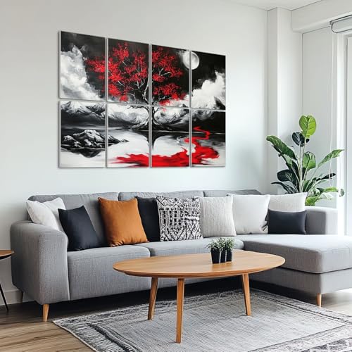 Paneles acústicos artísticos 8 piezas, 48"x32", absorción de sonido con diseño de montañas y río, autoadhesivos para estudio y oficina miniatura 6