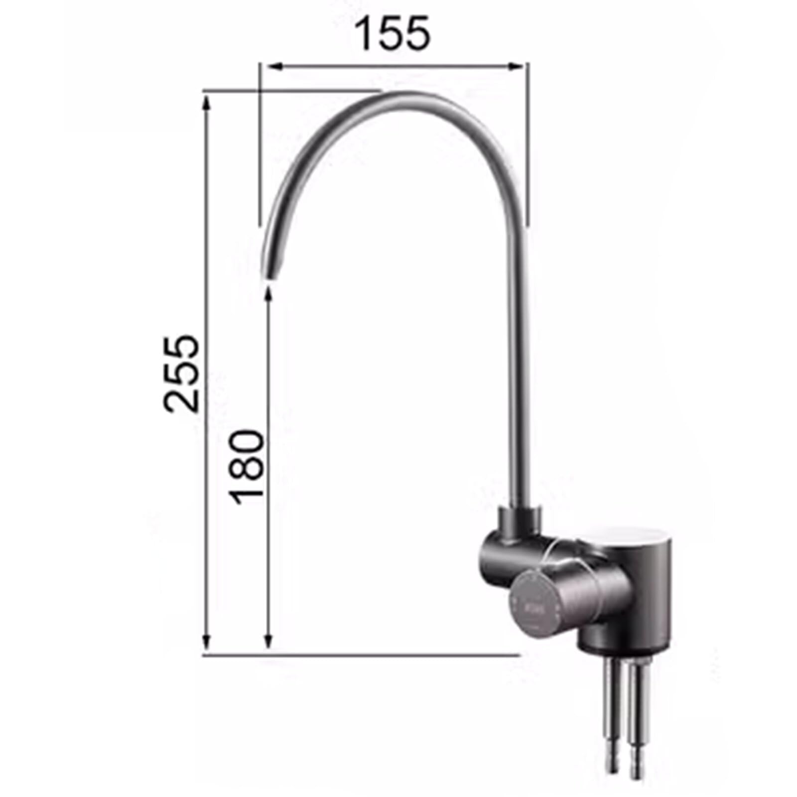 Grifo de cocina de ósmosis dual giratorio de 360°, cuello de cisne de acero inoxidable, purificación de agua, diseño abatible, acabado gris potable, conexión de 1/4 pulgadas