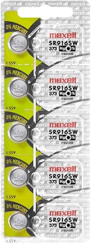 Miniatura 1 de Maxell Sr916sw 373 - Paquete de 5 celdas de óxido de plata, fabricadas en Japón