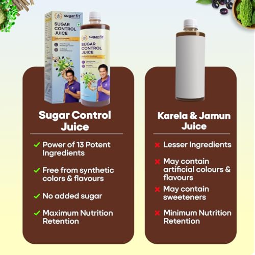 Image of Sugar.fit | Active foods Sugar Control Juice 1 L | Diabetic Care | Neem Karela Jamun Juice, made with 13 natural herbs | Helps manage weight, cholesterol, blood sugar, no added sugar (Pack of 1)