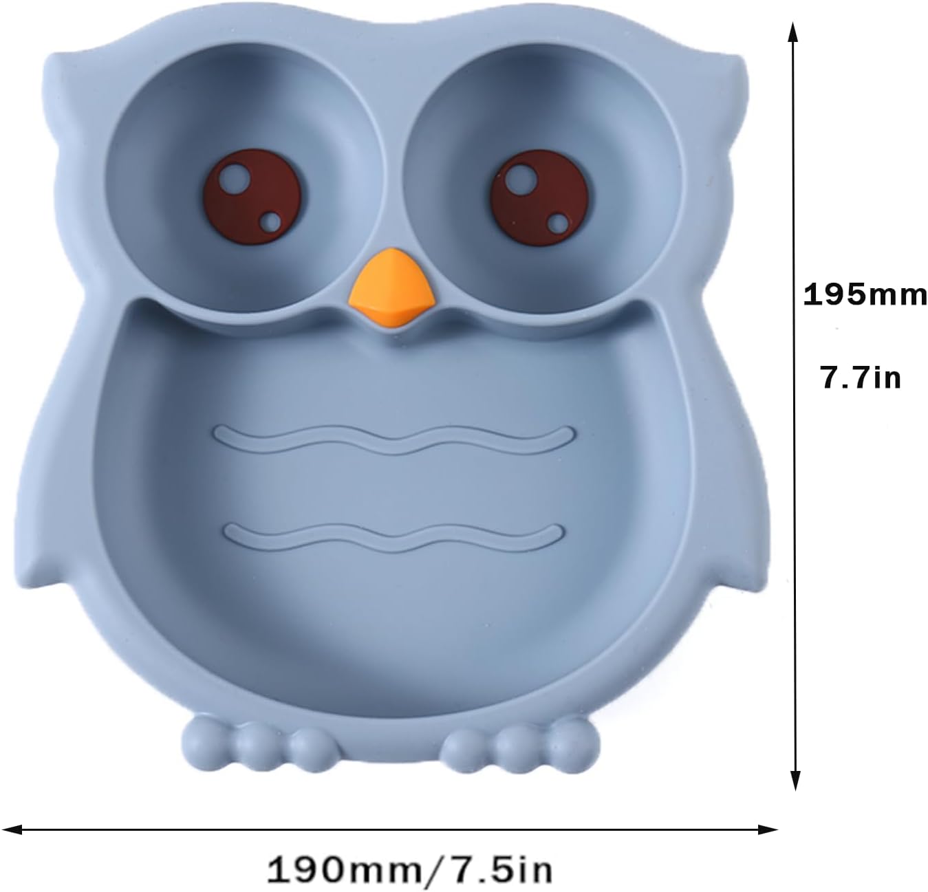 PandaEar Toddler Suction Plates, Stay Put Divided Baby Plates, Owl Shape BPA-Free 100% Food-Grade Silicone Unbreakable Baby Plate, Baby Feeding Supplies, Blue