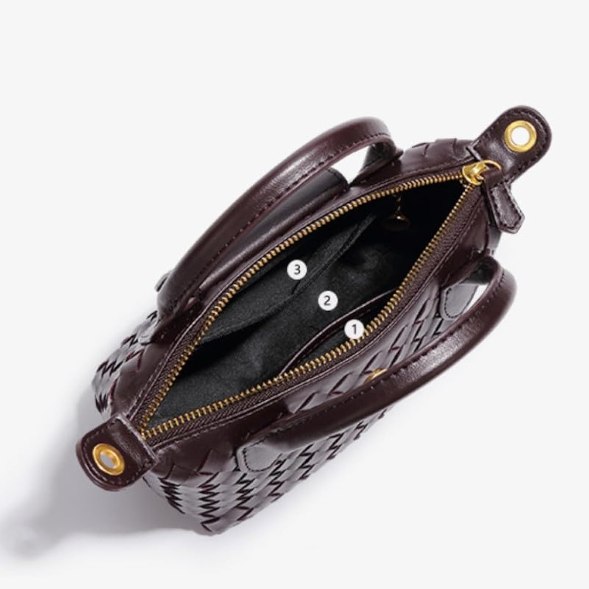 Small Woven Leather Handbag for Women, Lightweight Mini Design