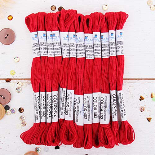 Image of 12 Skeins ThreadArt Cotton Embroidery Floss, Red | Long fiber cotton embroidery floss for cross stitch, hand embroidery and bracelets. Six-strand floss separates easily.