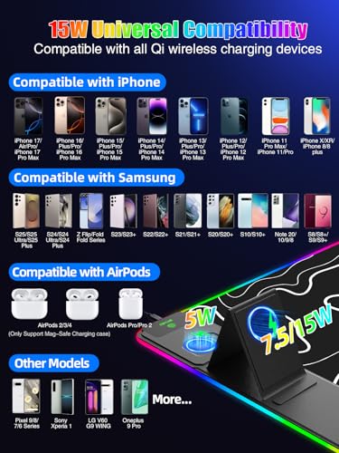 Image of Mouse Pad with Foldable Phone Holder & Wireless Charger, XXL RGB Gaming Mousepad 31.5 inchx15.8 inch Large Desk Mat for Keyboard, Black Desk Pad with Dual Qi Charging Station | 11 Colors 5 Modes | Waterproof
