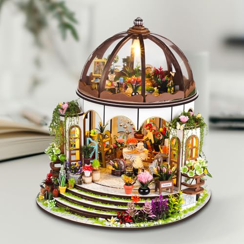 Image of TuKIIE DIY Miniature Dollhouse Kit with Furniture, 1:24 Scale Creative Room Mini Greenhouse Wooden Doll House for Kids Teens Adults(Hanging Garden)