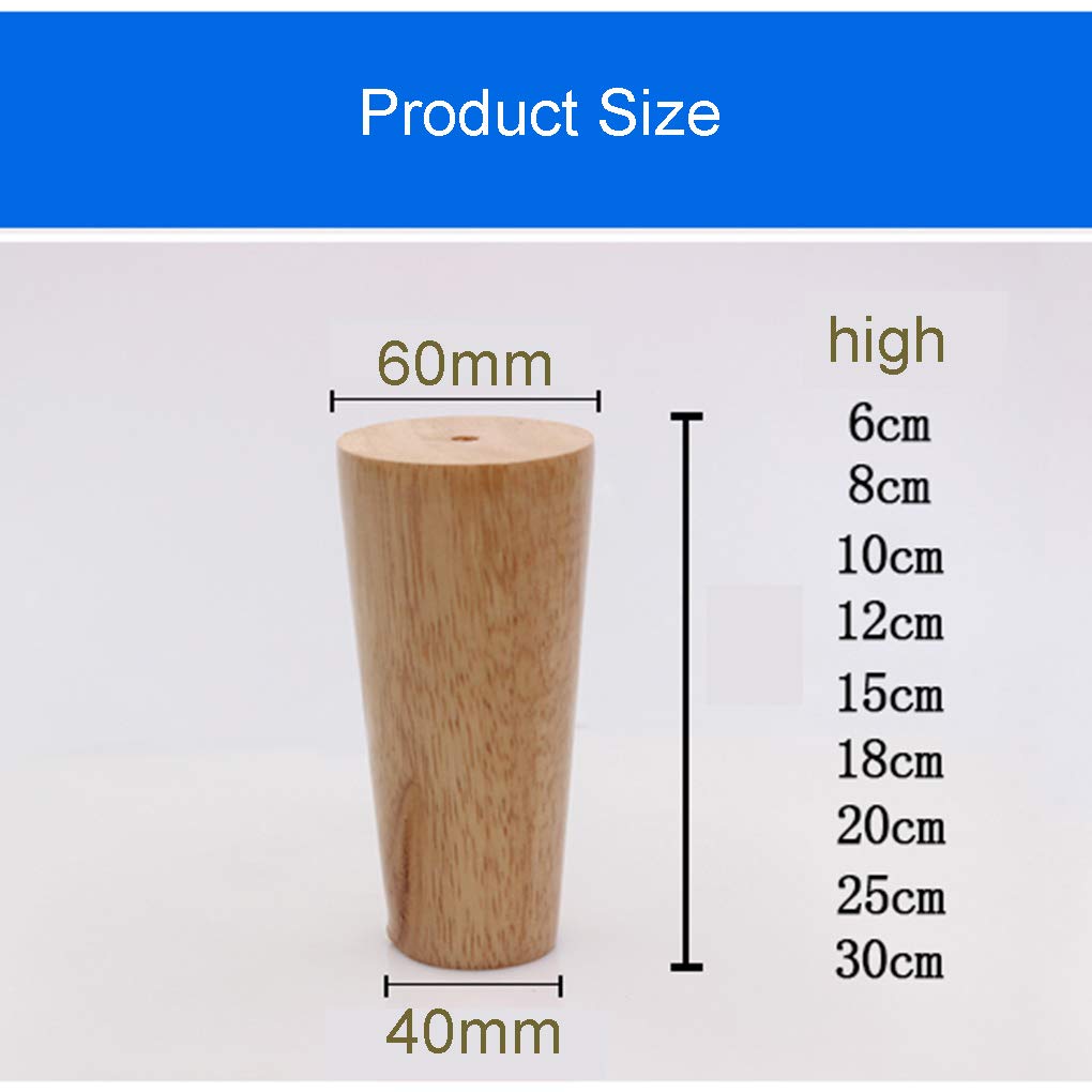 4 gambe in legno massello di ricambio coniche per mobili, gambe di ricambio per divano, letto, armadio, sedia, divano, gambe in legno, filettatura M10 (20 cm)