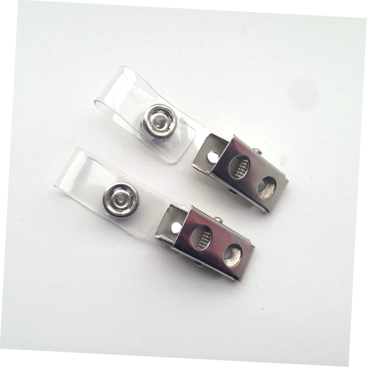 VILLCASE Carrete Metálico para Identificación Doble Agujero con Correa Pvc Transparente, Pack 100 Unidades, Clip Retráctil Resistente para Oficina, Eventos y Seguridad