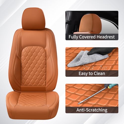 Image of Huidasource Tacoma Car Seat Covers, 360 Full Coverage Waterproof Leather Cushion Cover Fit for Toyota Tacoma 2016-2023 SR SR5 Limited TRD Sport /Pro /Off Road All Cab Front Row(Front Pair /Brown)