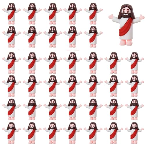 ARCHCRTC 60 Pcs Little Jesus Figurine Miniature Tiny Jesus Figures Religious Christ Savior Doll for Hide and Seek Sunday Easter Egg Stuffers Baptism Gift (60,Red)