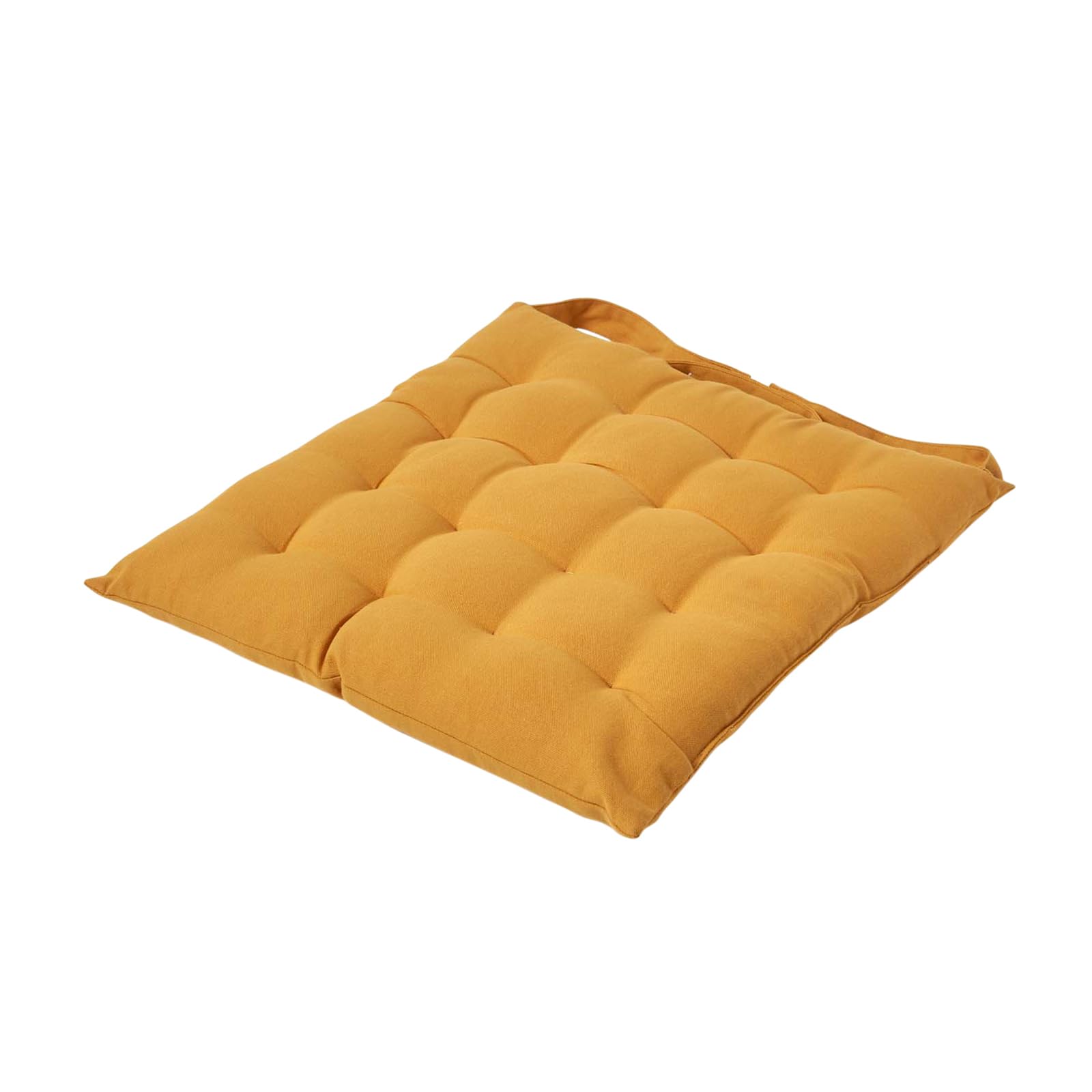 Homescapes Mustard Seat Pad Luxury 100% Cotton Indoor Outdoor Garden Cushion, Button Tie, 40Cm In