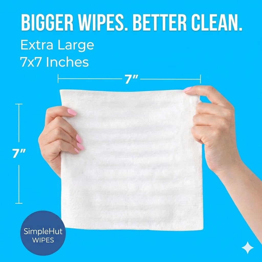 Flushable Butt Wipes for Adults & Kids, 432 Count (6 Pack of 72) — Extra Large, Hypoallergenic, Soft & Thick, Septic & Sewer Safe, Fragrance Free, Daily Bathroom Essential