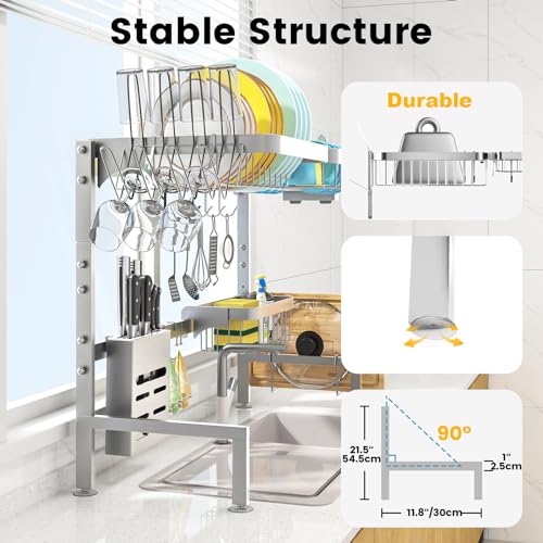 Merrybox MB65-SILV 304 Stainless Steel Over The Sink Dish Drying Rack Length Adjustable Dish Drainer Full Set Dish Rack thumb #3