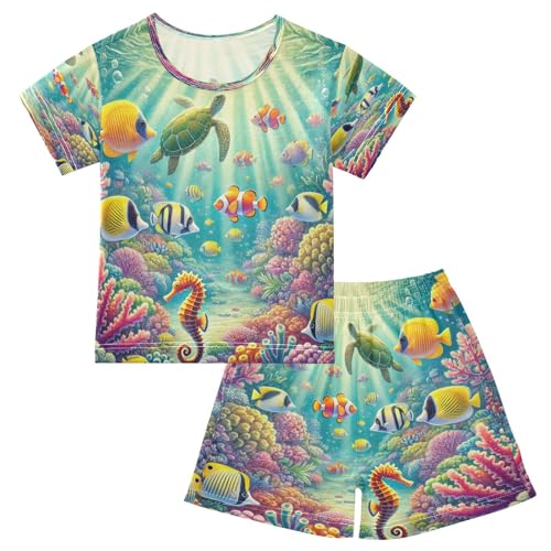 Sea Animals Pajama Set Short Sleeve Sleepwear Soft Pajamas Shorts Sets Cotton PJS 5Y