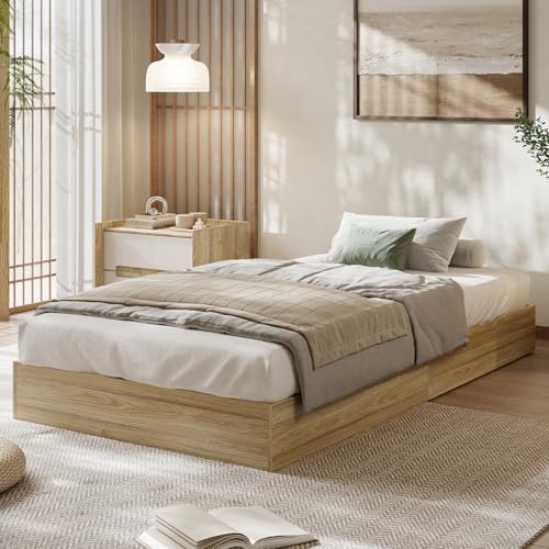 Image of GarveeHome Twin Size Wood Platform Bed Frame, Wooden Bed Frame No Headboard, Wood Slat Support, No Box Spring Needed, Easy Assembly