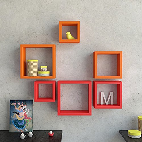 Sh Creative wooden red & orange wall shelves set of 6 pcs Amazon.in