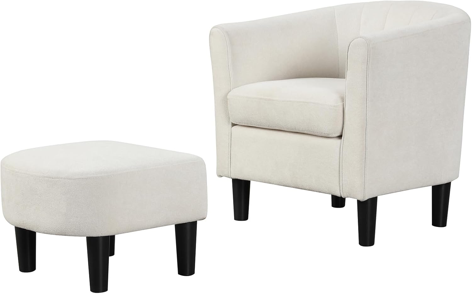 GOFLAME Accent Chair with Ottoman, Modern Teddy Velvet Barrel Chair with Footrest, Curved Backrest, Removable Seat Cushion, Upholstered Club Tub Sofa, Reading Armchair for Living Room, Bedroom, Beige