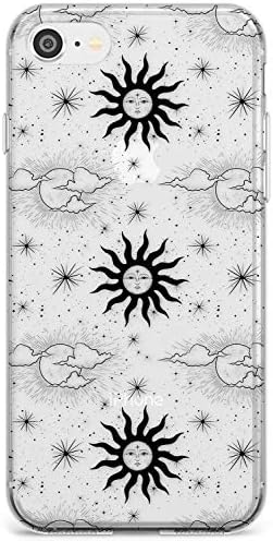 Suns, Moons & Clouds Astrological Slim Phone Case for Iphone 11 TPU Protective Light Strong Cover with Zodiac Vintage Stars Space Moons