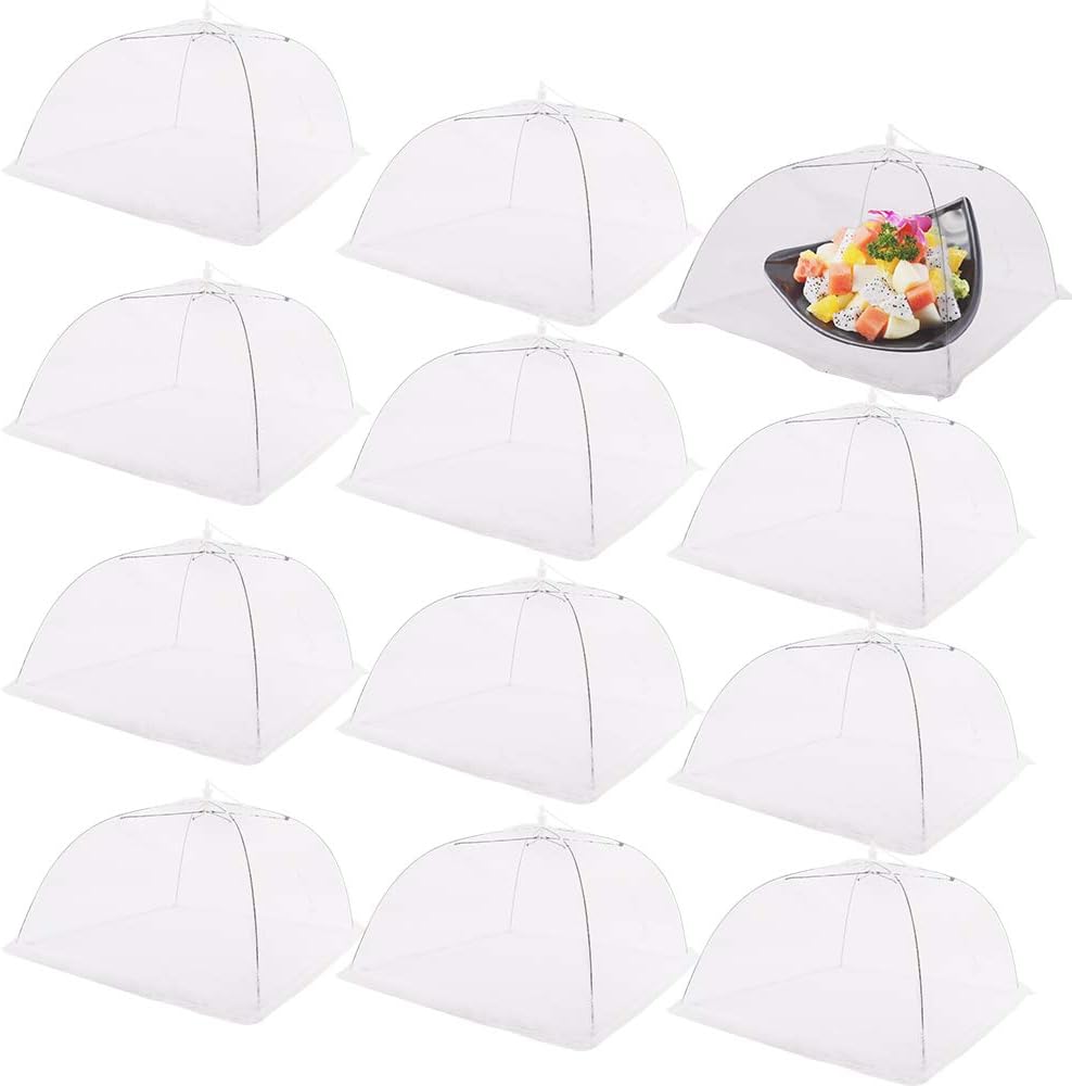 Nilos 12 Packs Large Food Covers 17x17 Pop-Up Mesh Screen Food Tents Nets Reusable and Collapsible Food Umbrella for Outdoor, Picnic, Bugs, Parties