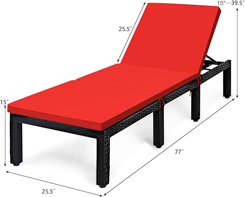 Miniatura 3 de Tangkula Juego de 2 sillas de mimbre para patio, sillas reclinables ajustables de ratán para exteriores, tumbona moderna de ratán con asiento y