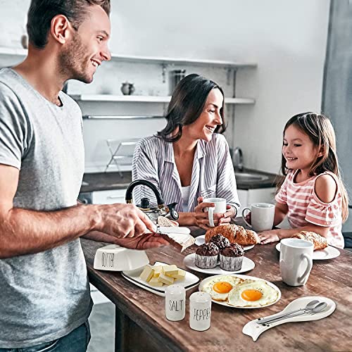 Ceramic Butter Dish With Lid Butter Knife, Spoon Rest, Salt And Pepper Shakers 5 In 1 Set, Gifts For Cooking Lovers, Food Safe, Ceramic, Snack Time, Rust-Free, White #TOP5