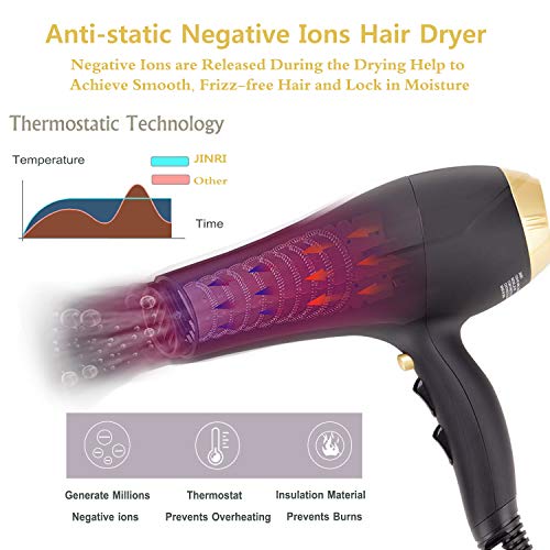 2000 Watt Hair Dryer With Infrared + Ionic + Ceramic Tourmaline Technology For Less Damage,Quiet Pro Ion Powerful Airflow Blow Dryers With Diffuser #TOP1