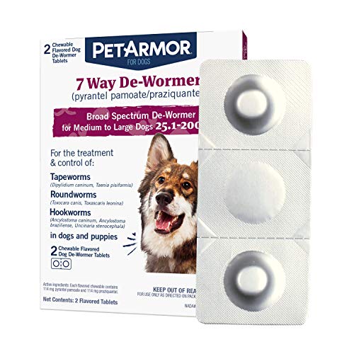 Petarmor 7 Way De-Wormer For Dogs, Oral Treatment For Tapeworm, Roundworm & Hookworm In Large Dogs & Puppies (Over 25 Lbs), Worm Remover (Praziquantel & Pyrantel Pamoate), 2 Flavored Chewables #TOP1