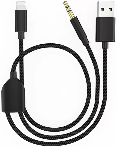 Audio Charging Cable 2in1 Car AUX Cord Compatible with Phone 12 11 SE XS XR X 8 7, Audio and USB A Charging Adapter Works with Car Stereo/Speaker/Headphone which is with 3.5mm AUX Jack. Black 3.49Ft