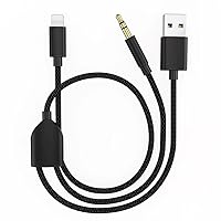 Vista 1 de Cable de carga de audio 2en1 Cable AUX para coche Compatible con teléfono 12 11 SE XS XR X 8 7, adaptador de carga de audio y USB A Funciona